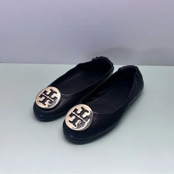 Tory Burch Black Flats with Gold Logo - Picture 4 of 9